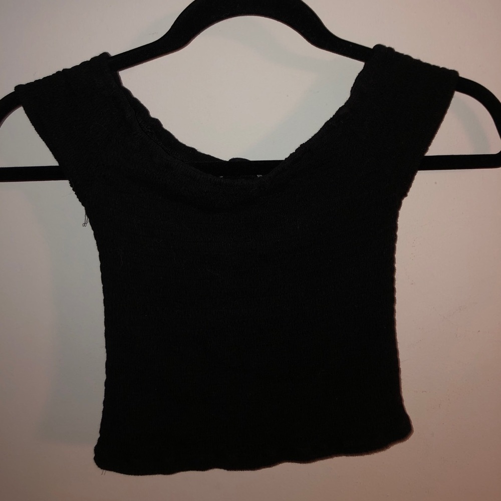 Black off the shoulder scrunched top